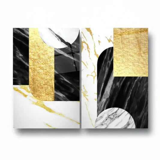 Marble Duo Glass Wall Art Set - LUXARTDECO