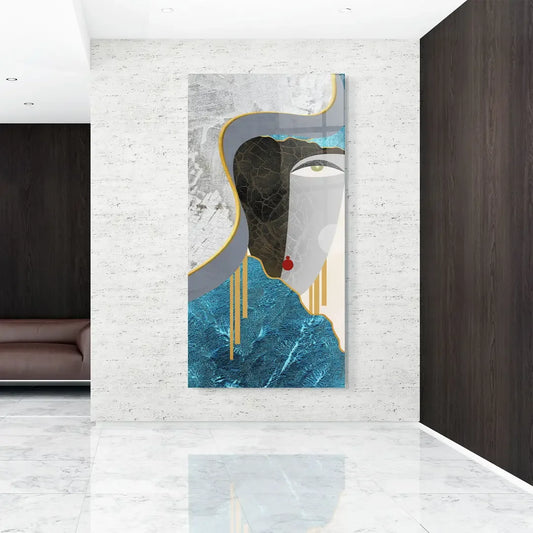 Abstract Blue Face Glass Wall Art - LUXARTDECO