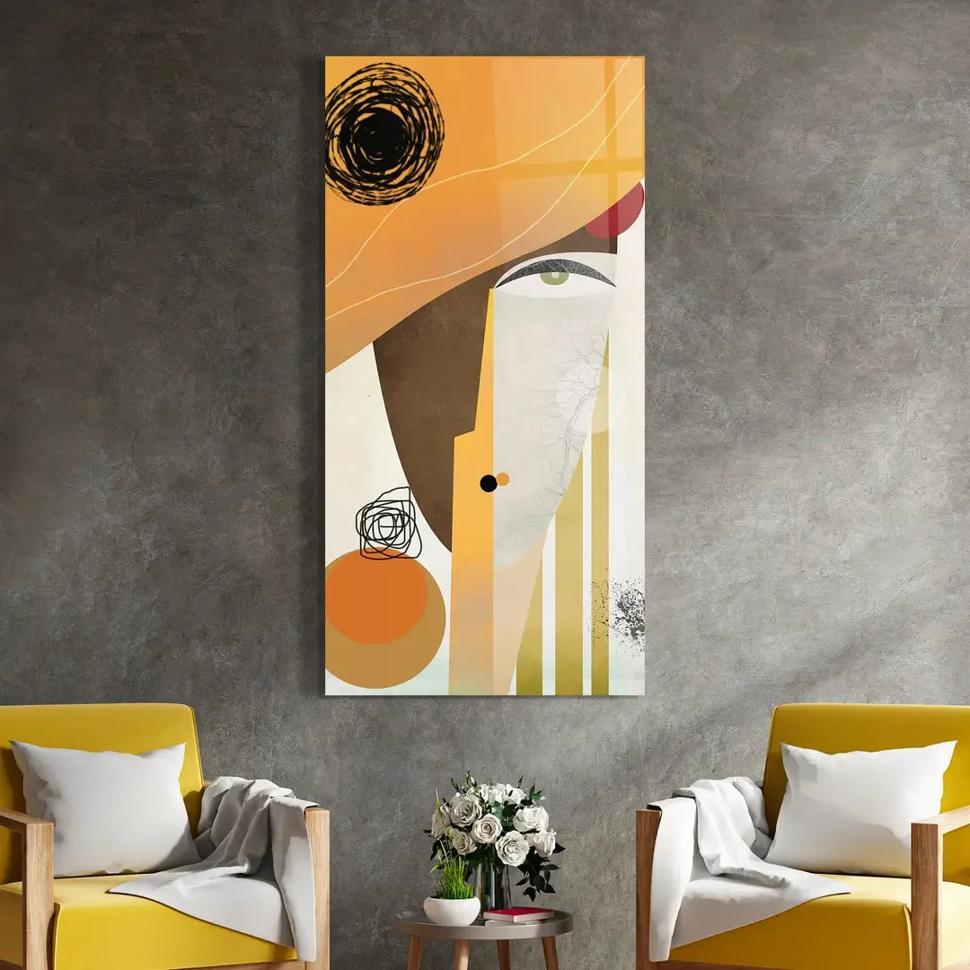 Orange Face Glass Wall Art - LUXARTDECO