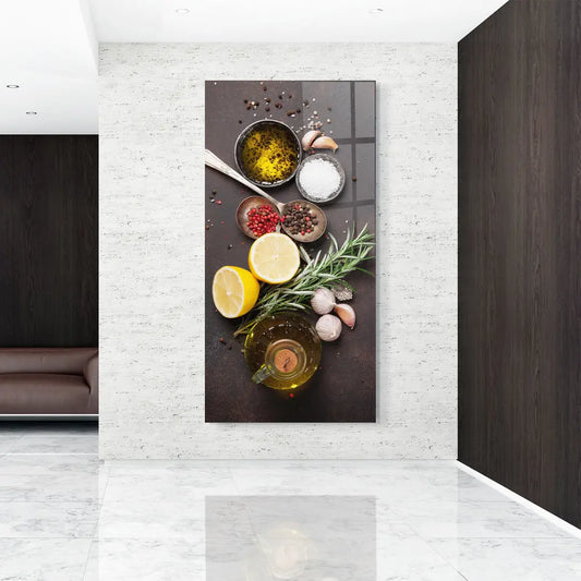 Spices on Stone Glass Wall Art