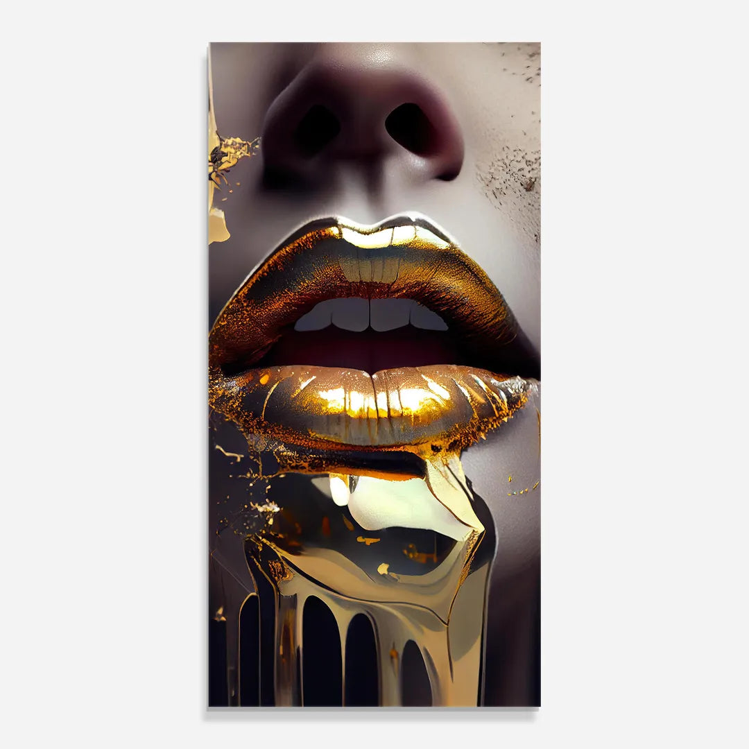 Gold Lips Glass Wall Art