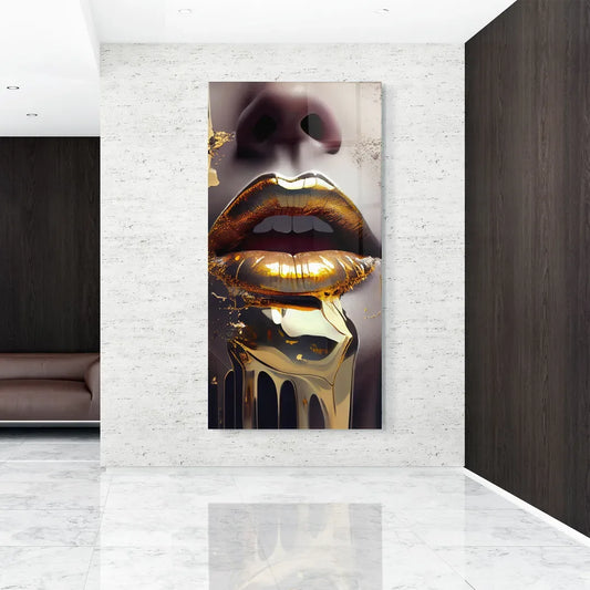 Gold Lips Glass Wall Art - LUXARTDECO