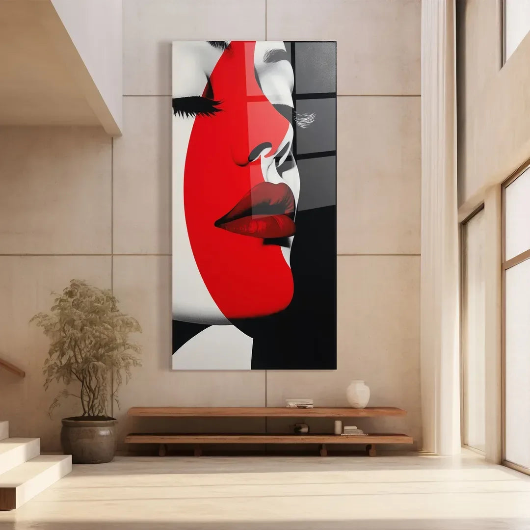 Red Lips Glass Wall Art - LUXARTDECO