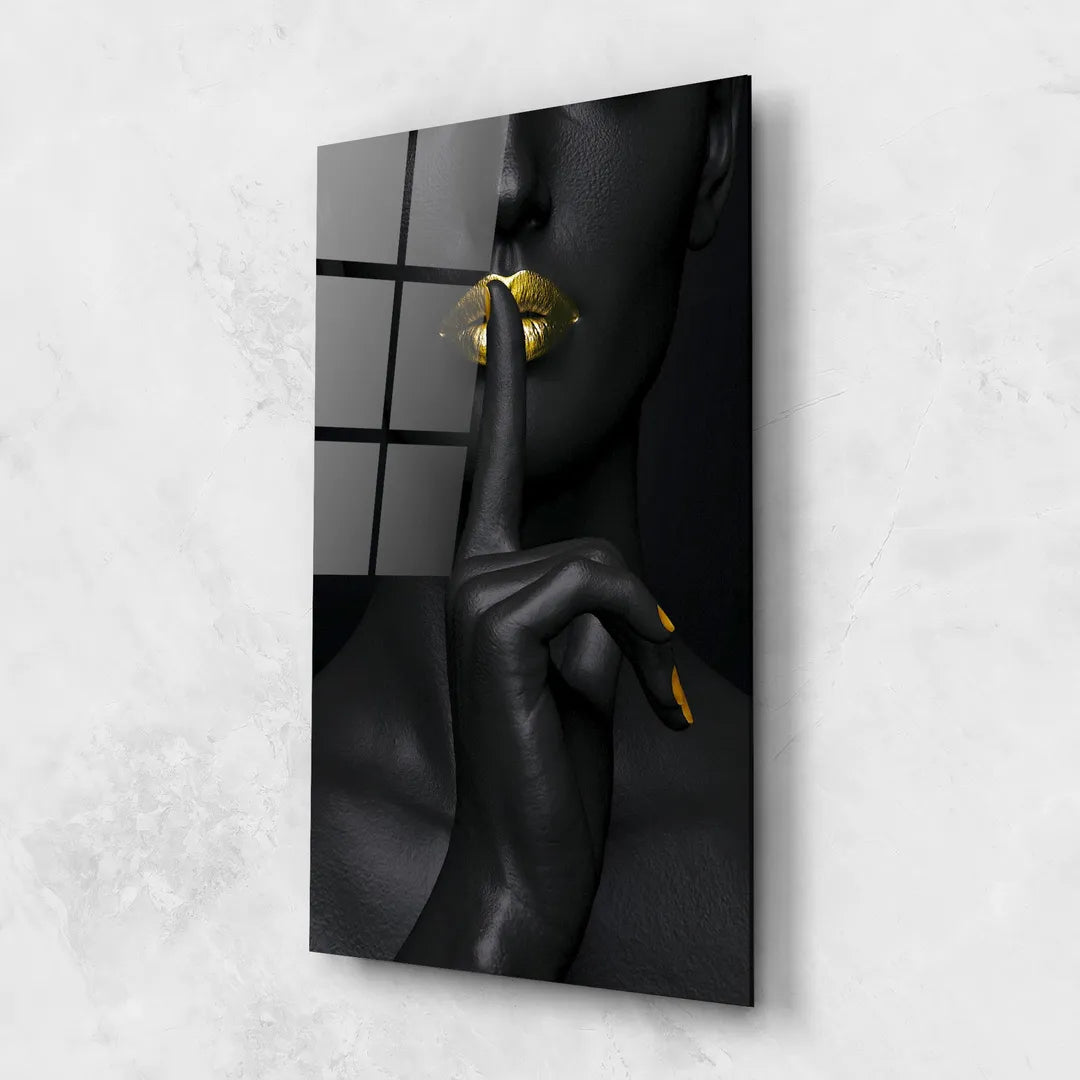 Golden Lips Glass Wall Art