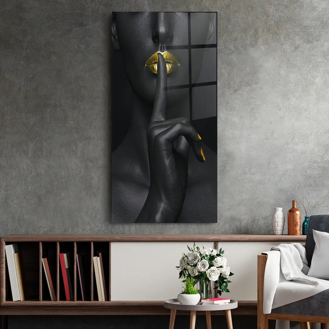 Golden Lips Glass Wall Art