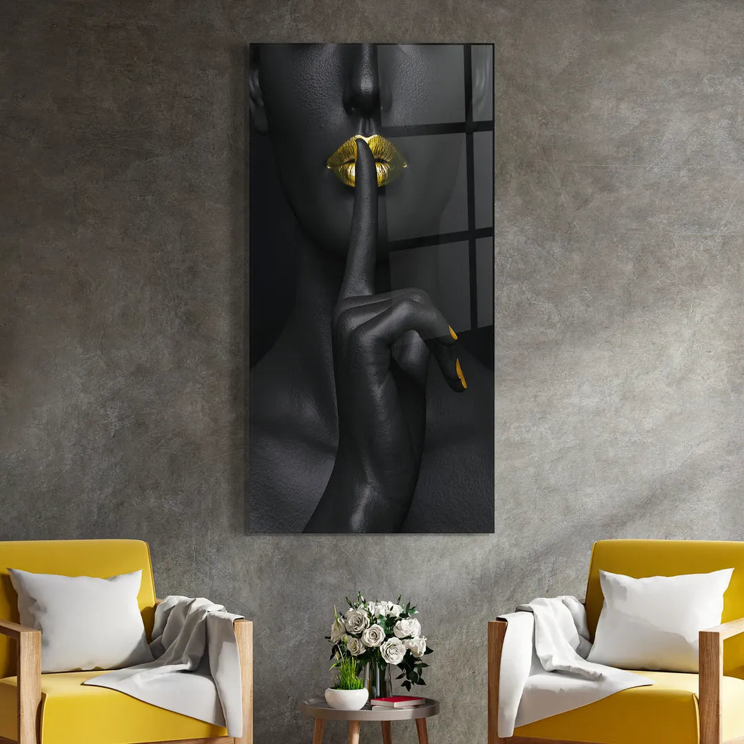 Golden Lips Glass Wall Art