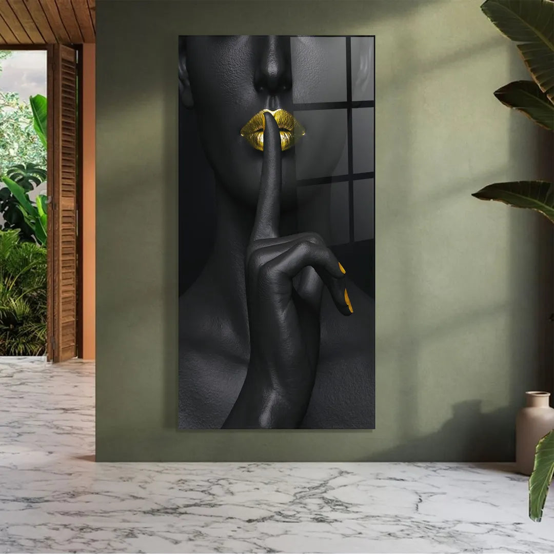 Golden Lips Glass Wall Art