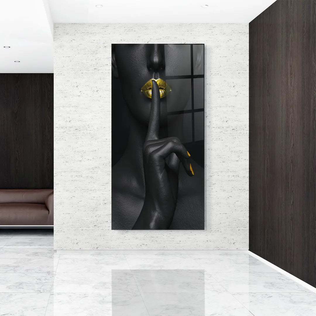 Golden Lips Glass Wall Art
