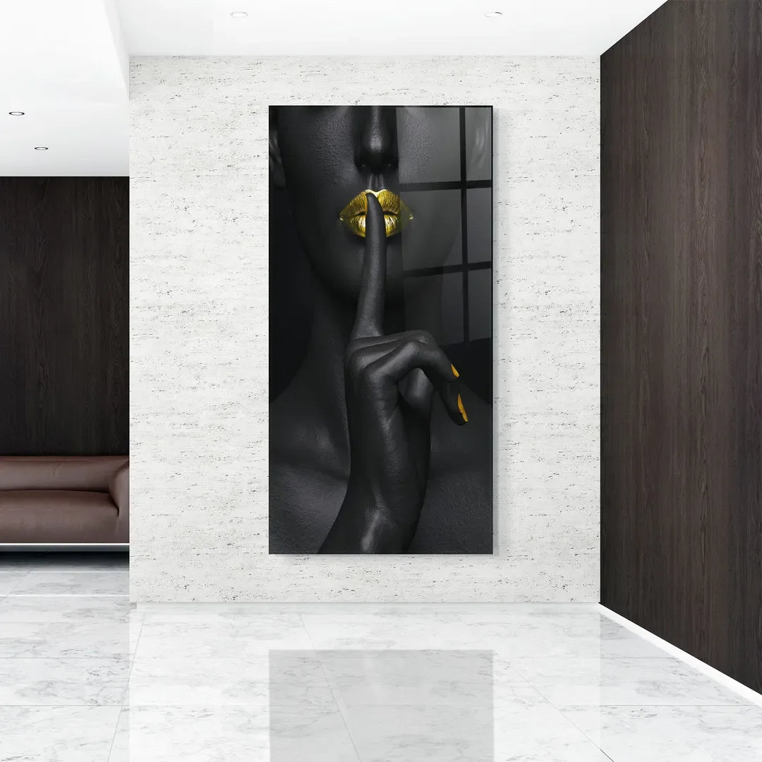 Golden Lips Glass Wall Art - LUXARTDECO