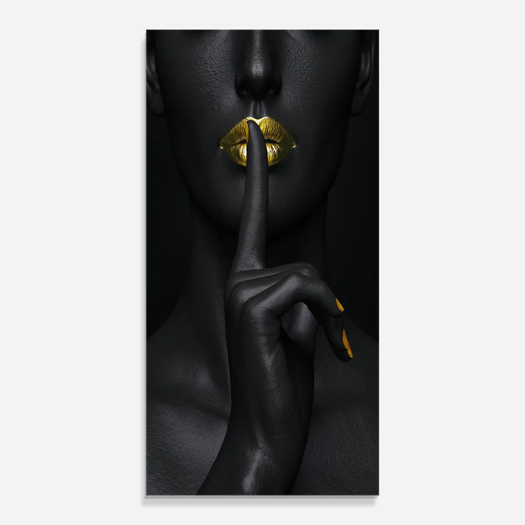 Golden Lips Glass Wall Art