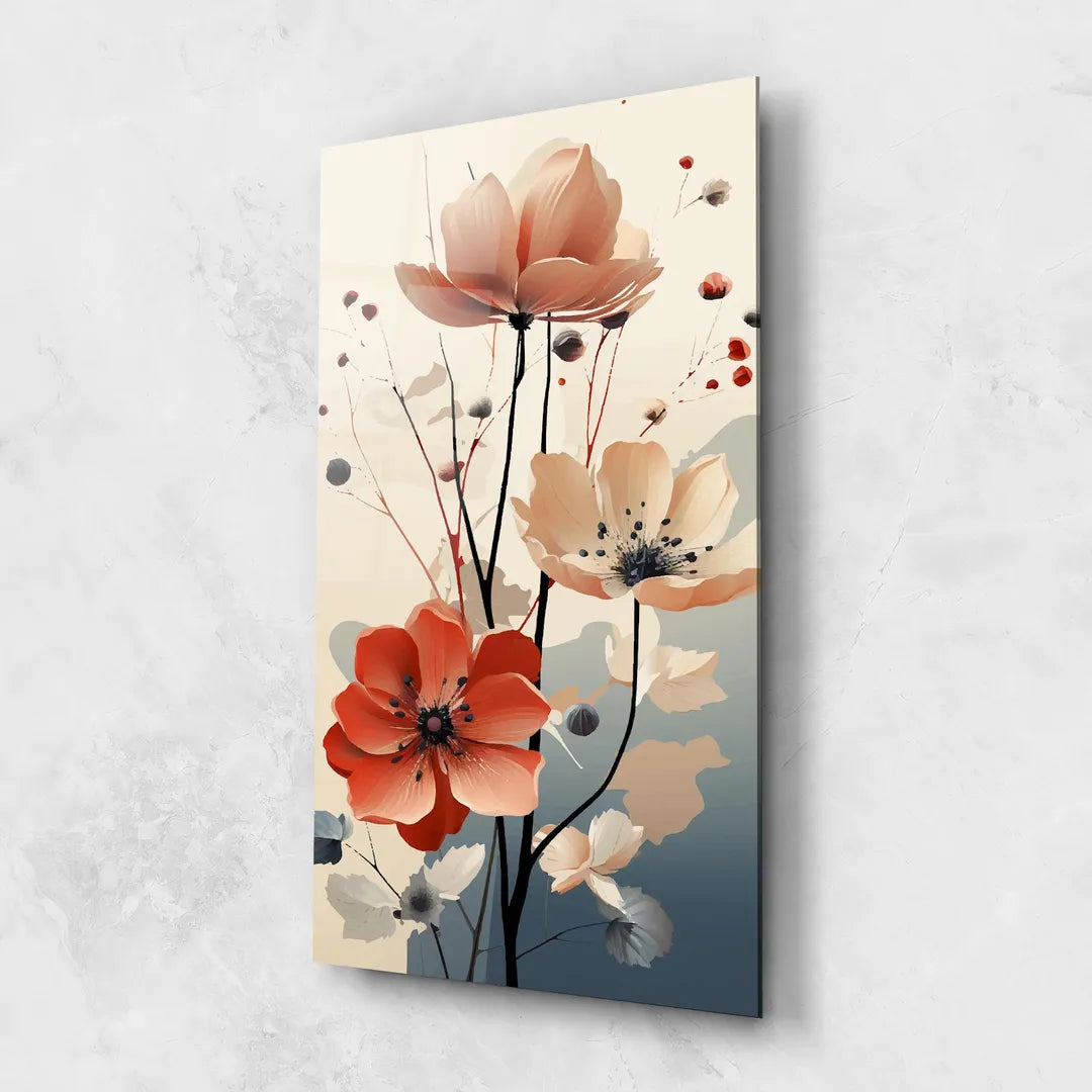 Red Flower Glass Wall Art