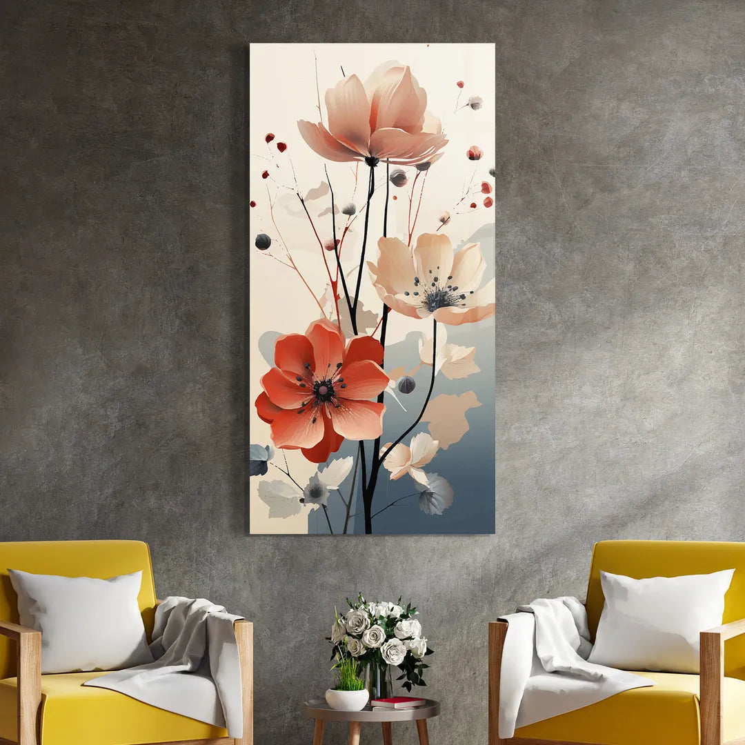 Red Flower Glass Wall Art
