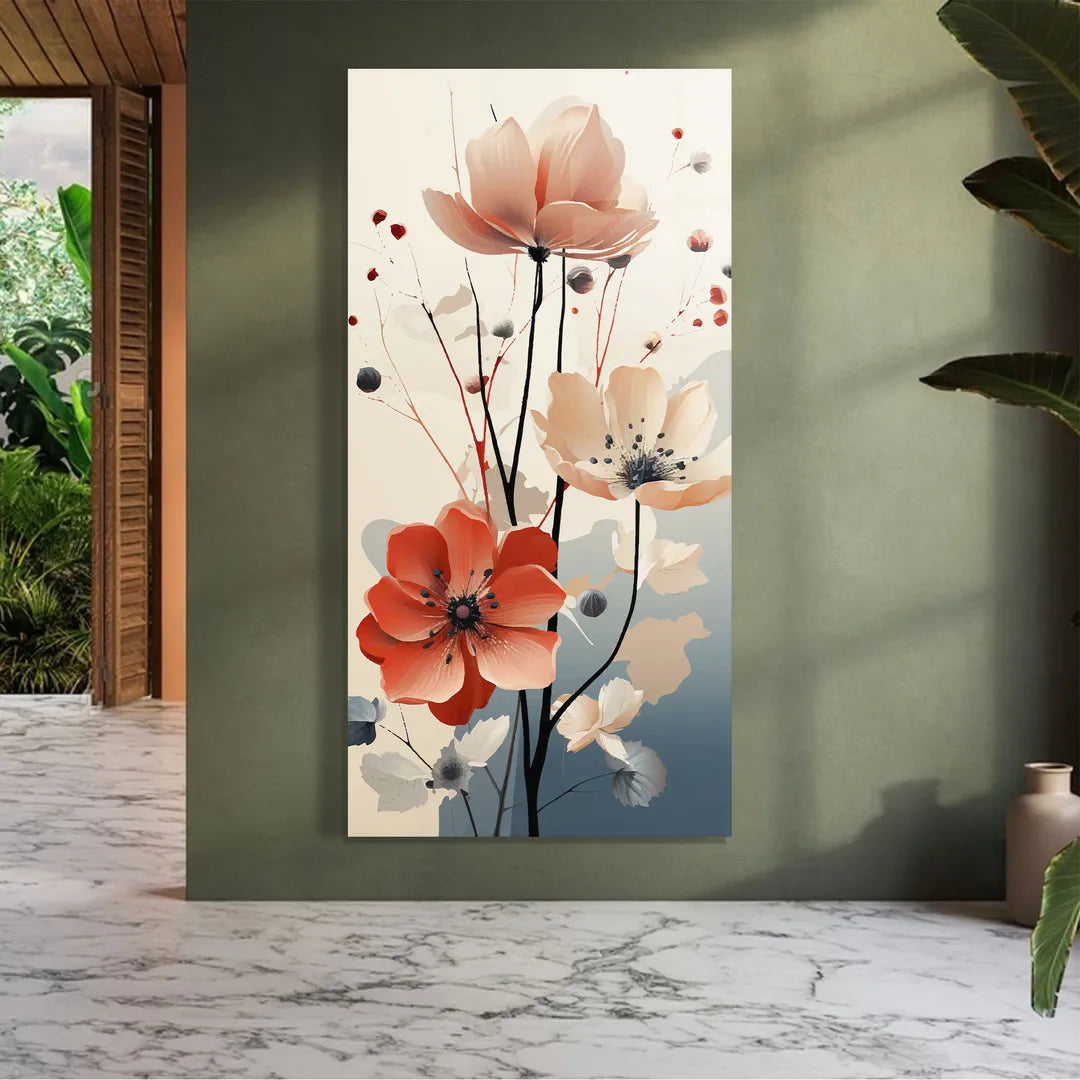 Red Flower Glass Wall Art
