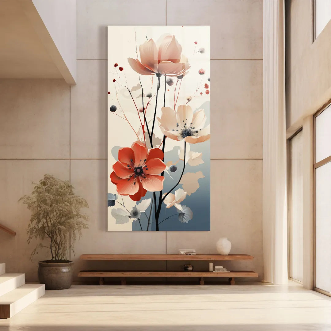 Red Flower Glass Wall Art