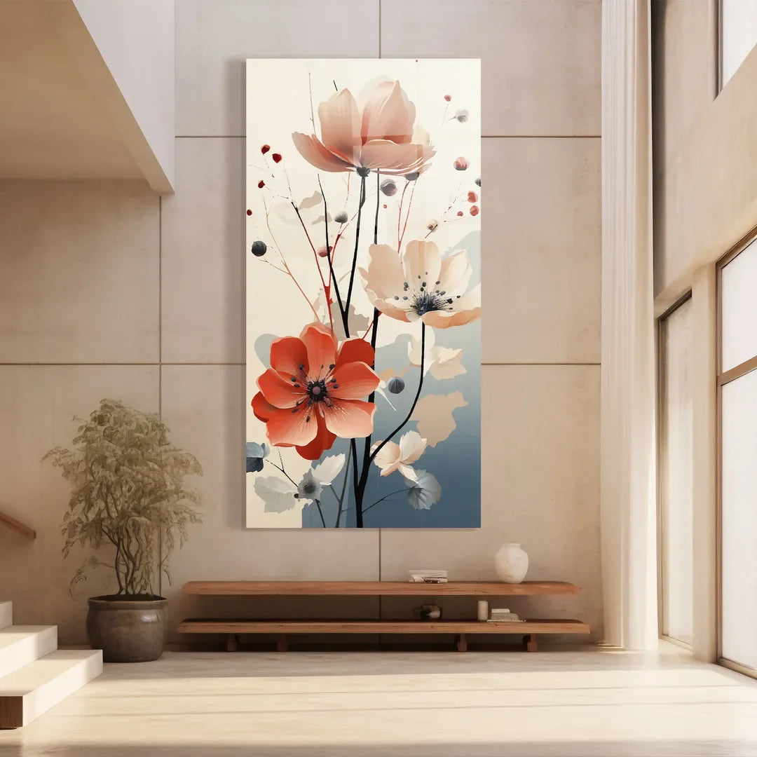 Red Flower Glass Wall Art - LUXARTDECO