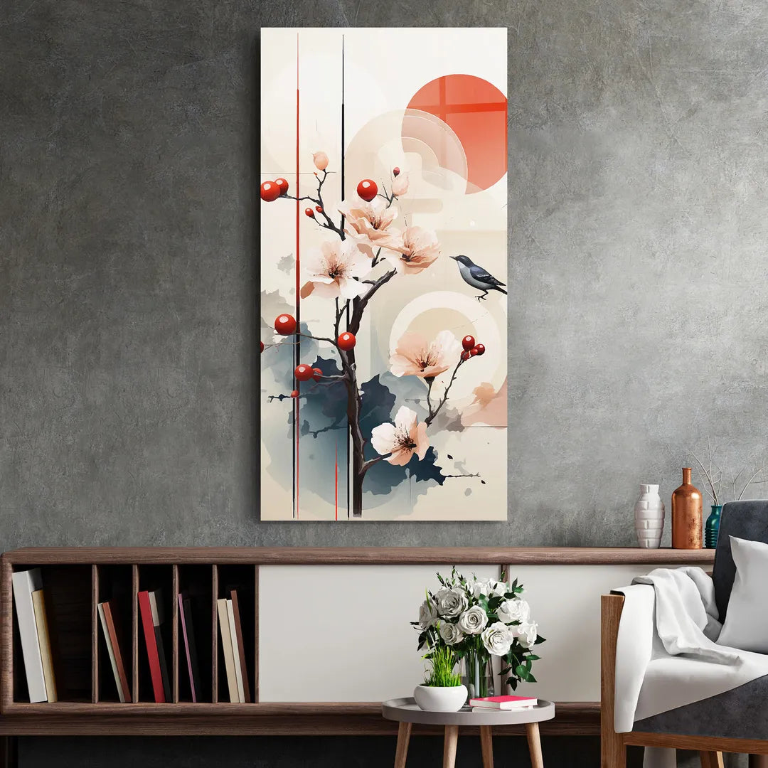 Cherry Blossom Glass Wall Art