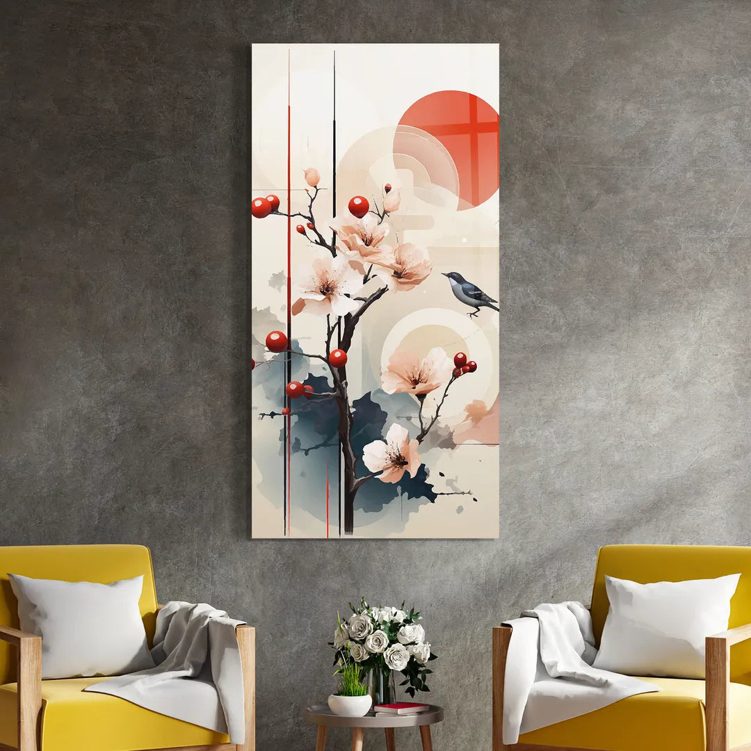 Cherry Blossom Glass Wall Art