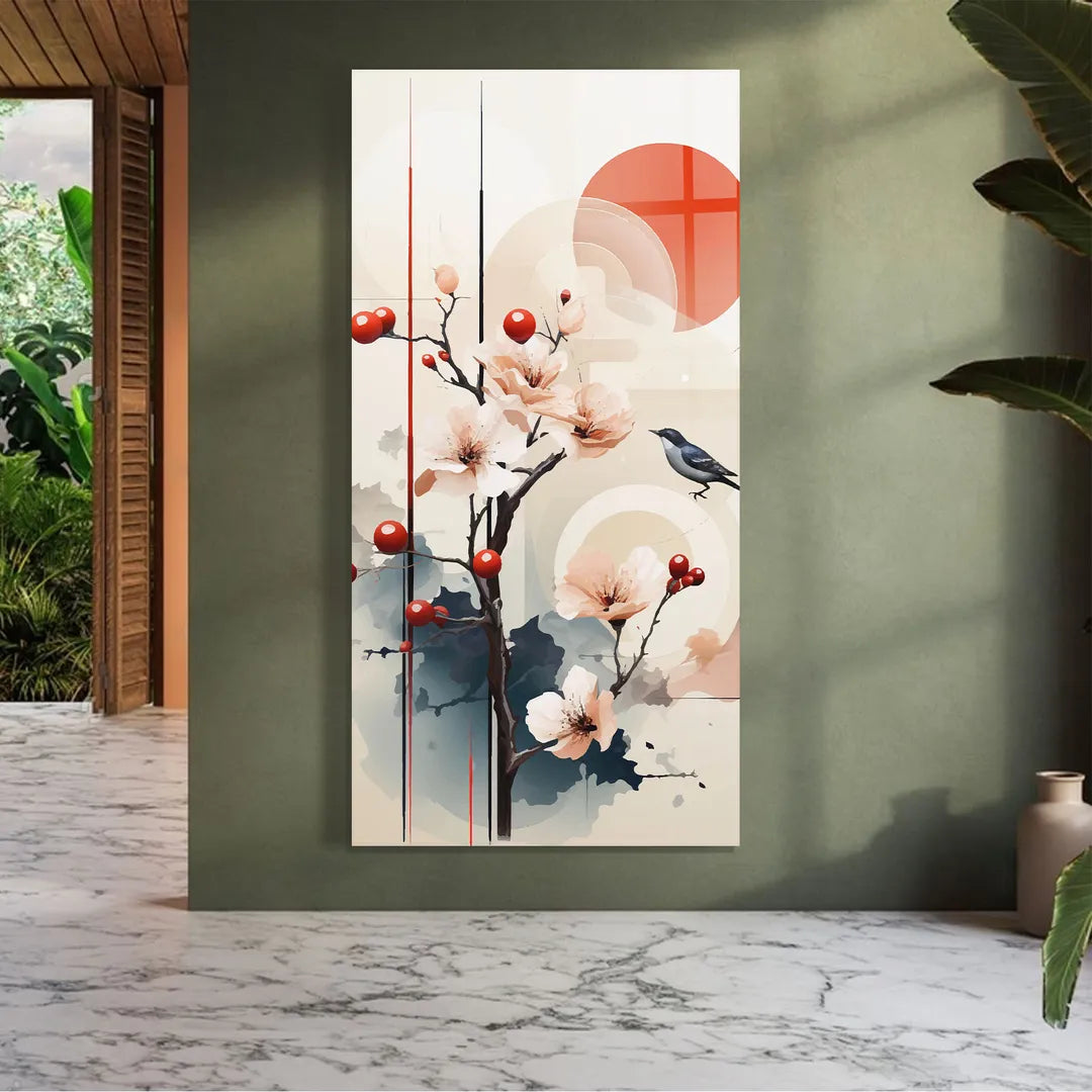 Cherry Blossom Glass Wall Art