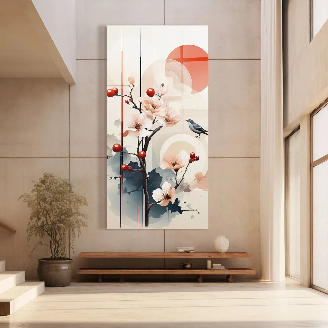 Cherry Blossom Glass Wall Art
