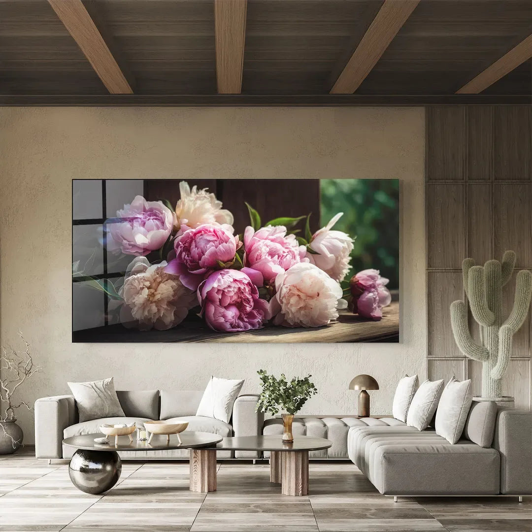 Peony Glass Wall Art - LUXARTDECO