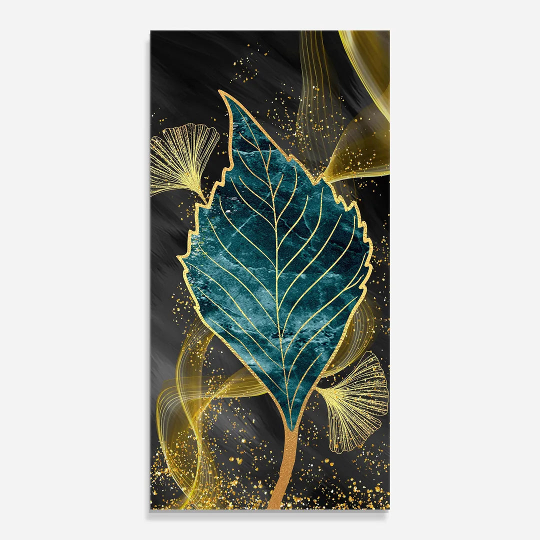 Turquoise Leaf Glass Wall Art