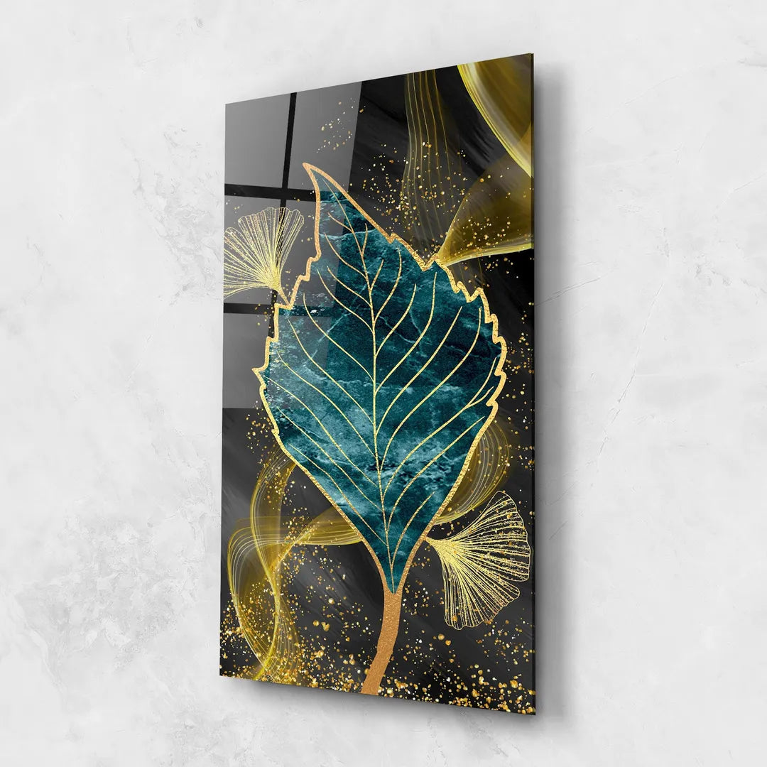Turquoise Leaf Glass Wall Art