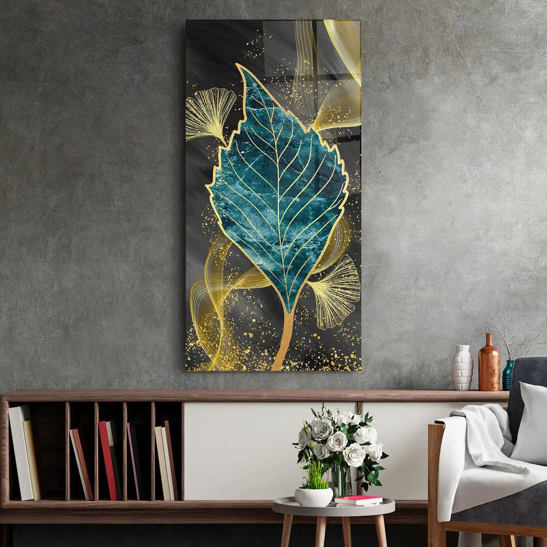 Turquoise Leaf Glass Wall Art
