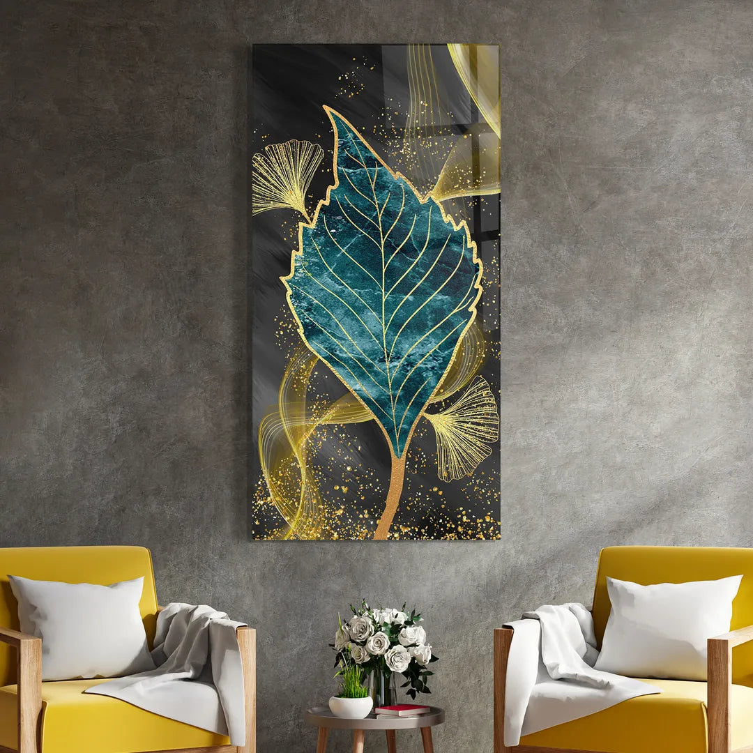 Turquoise Leaf Glass Wall Art