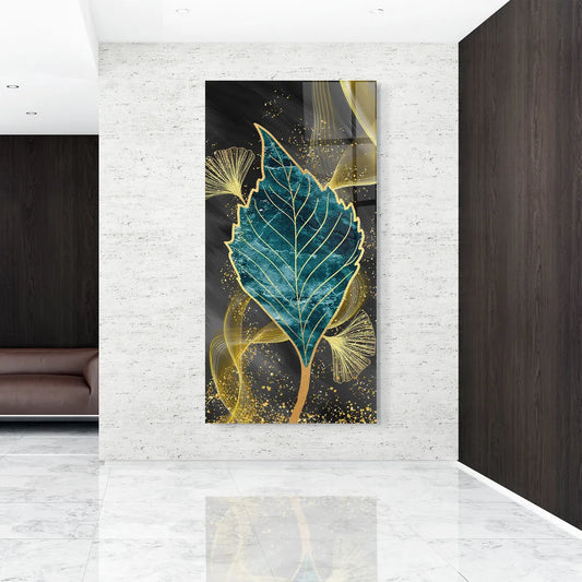 Turquoise Leaf Glass Wall Art - LUXARTDECO