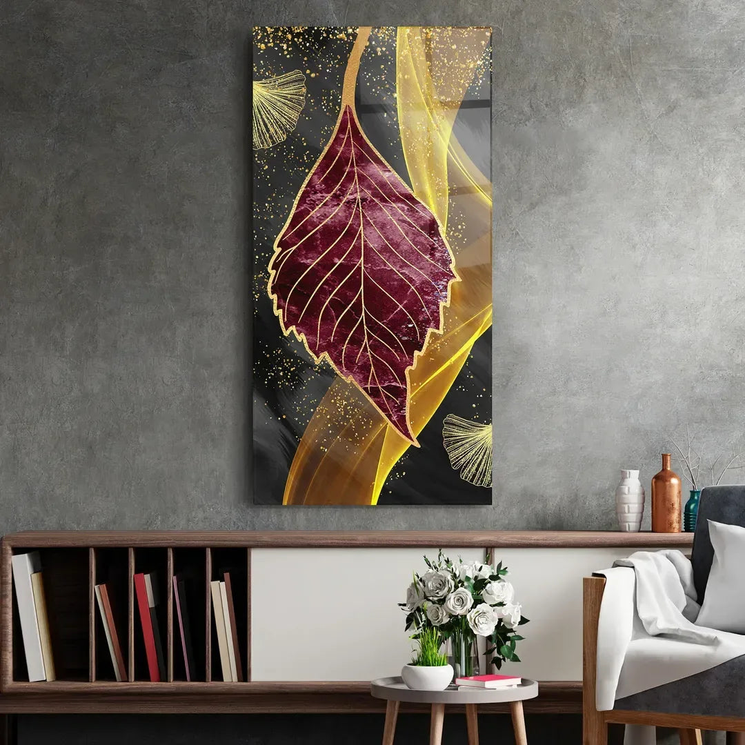 Pink Leaf Glass Wall Art - LUXARTDECO