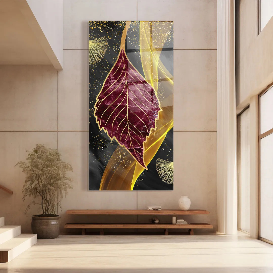 Pink Leaf Glass Wall Art