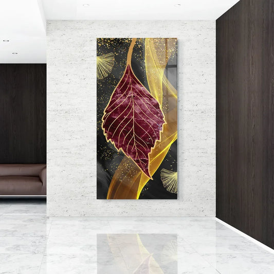 Pink Leaf Glass Wall Art - LUXARTDECO