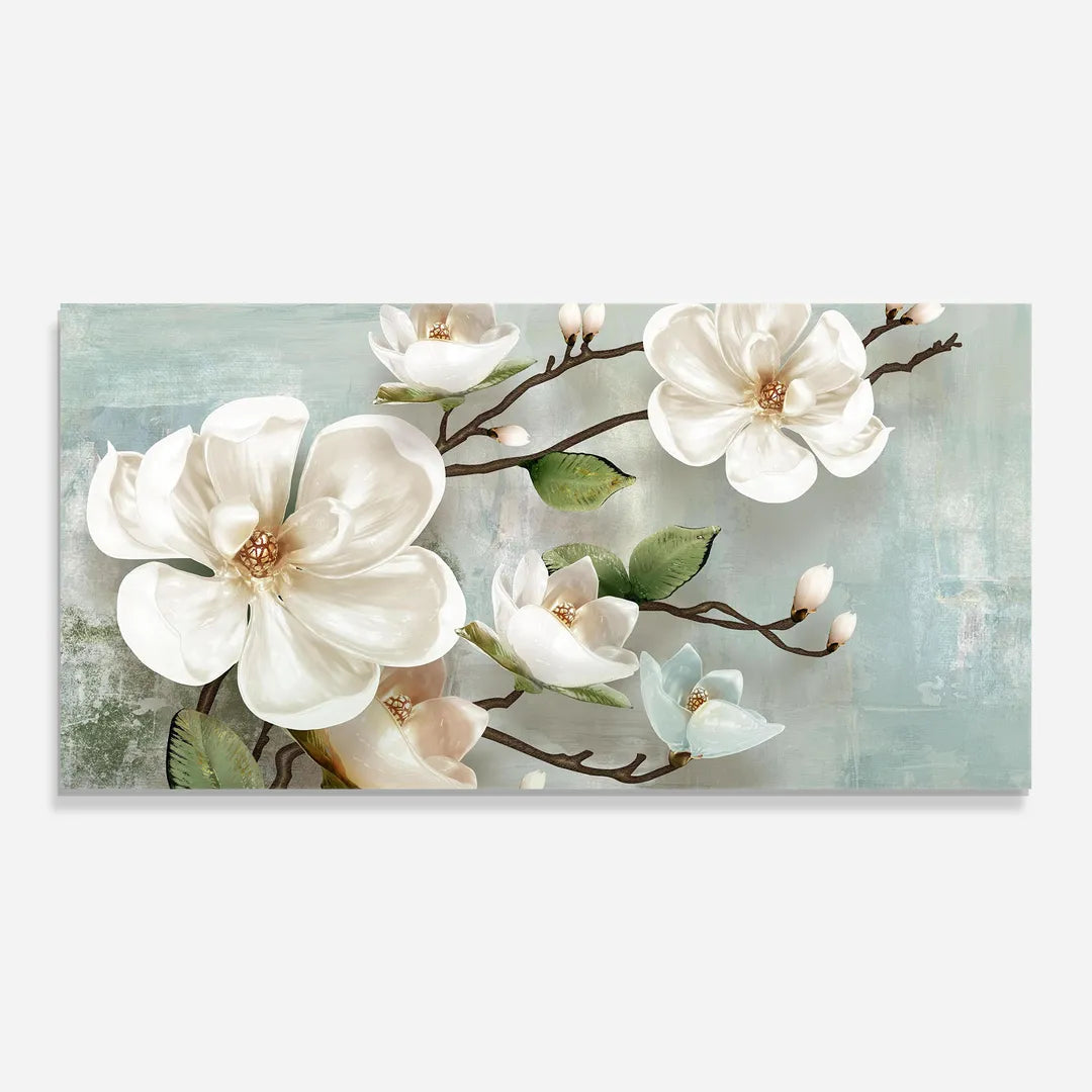 White Magnolia Glass Wall Art