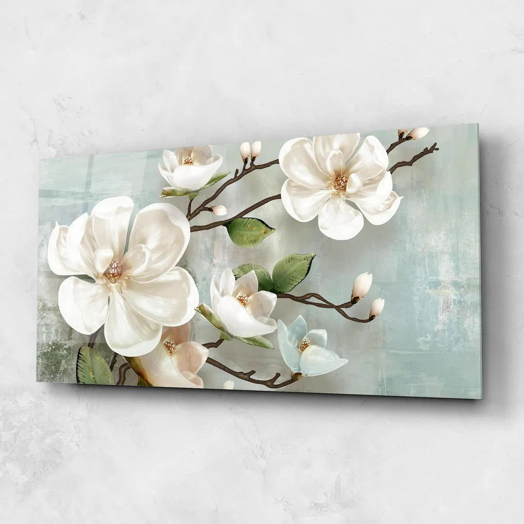 White Magnolia Glass Wall Art