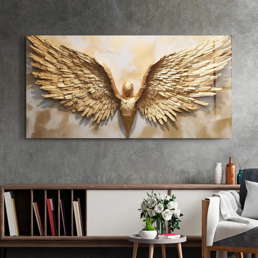Gold Wings Glass Wall Art - LUXARTDECO