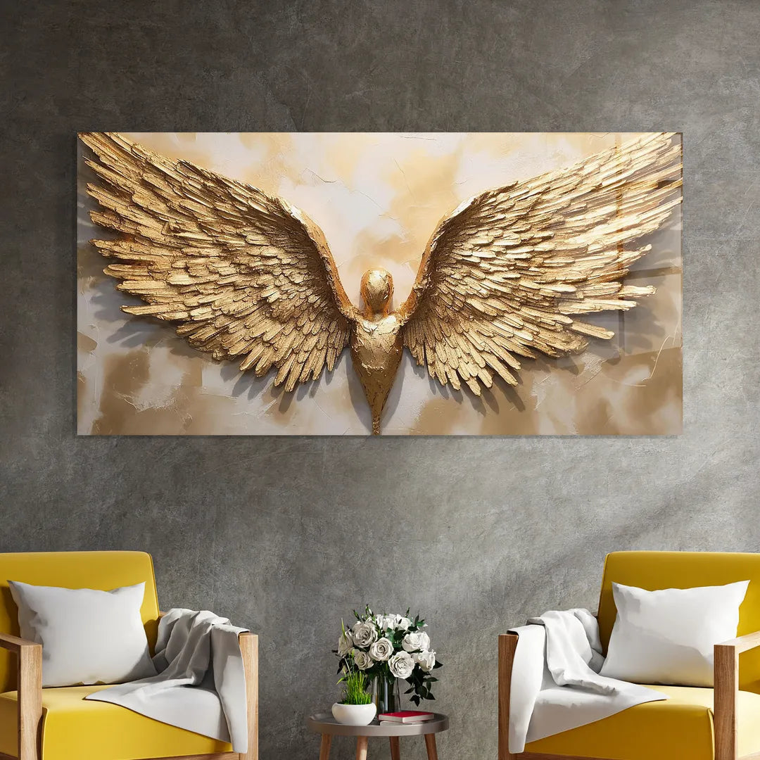 Gold Wings Glass Wall Art