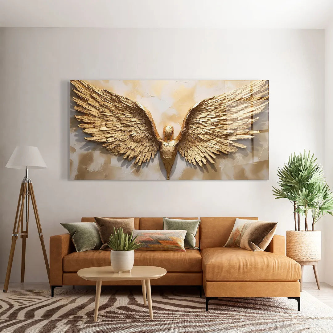 Gold Wings Glass Wall Art