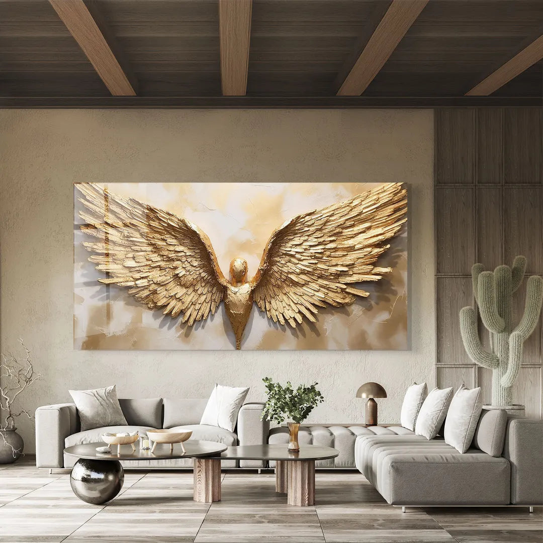Gold Wings Glass Wall Art