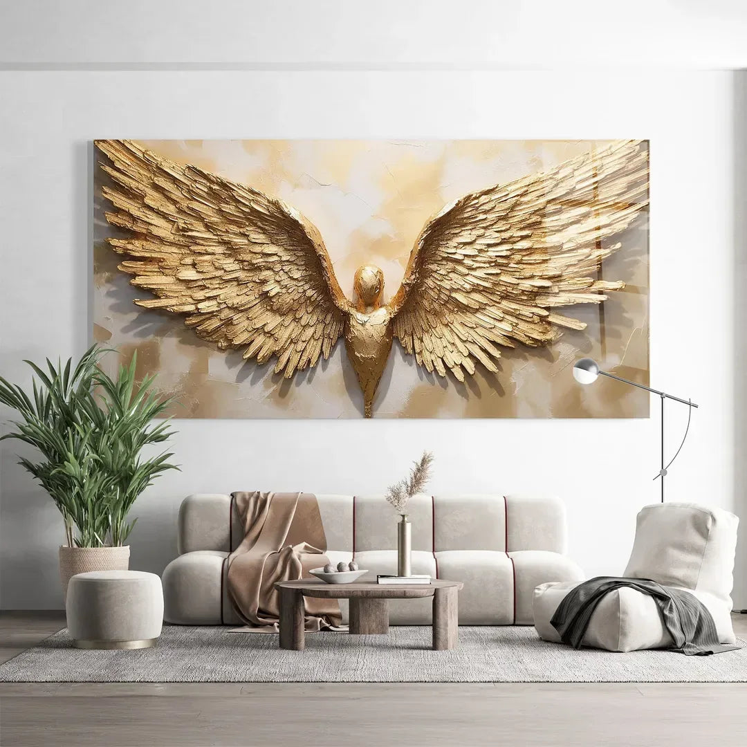 Gold Wings Glass Wall Art - LUXARTDECO
