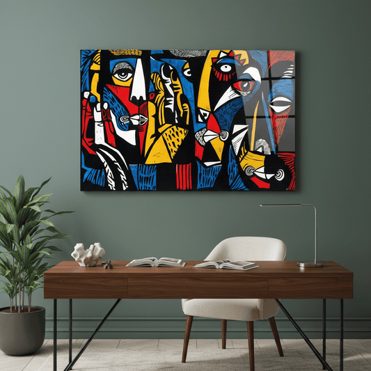 Abstract Expressionist Glass Wall Art in a refined creative studio