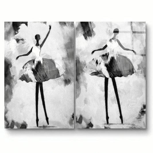 Ballerina Duo Glass Wall Art Set - LUXARTDECO
