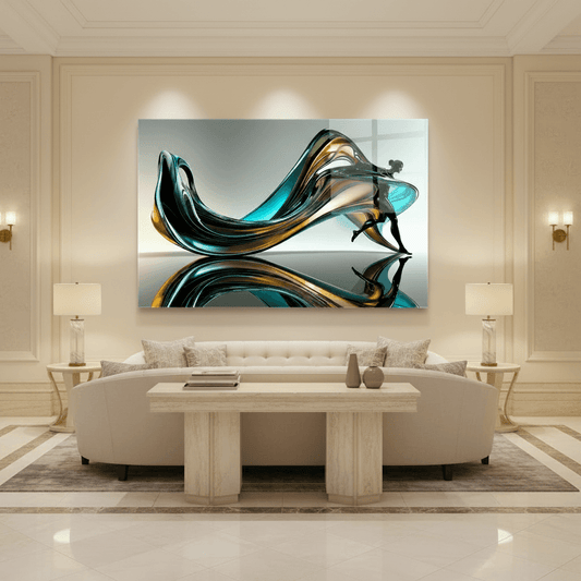 Turquoise Gold Figure Glass Wall Art