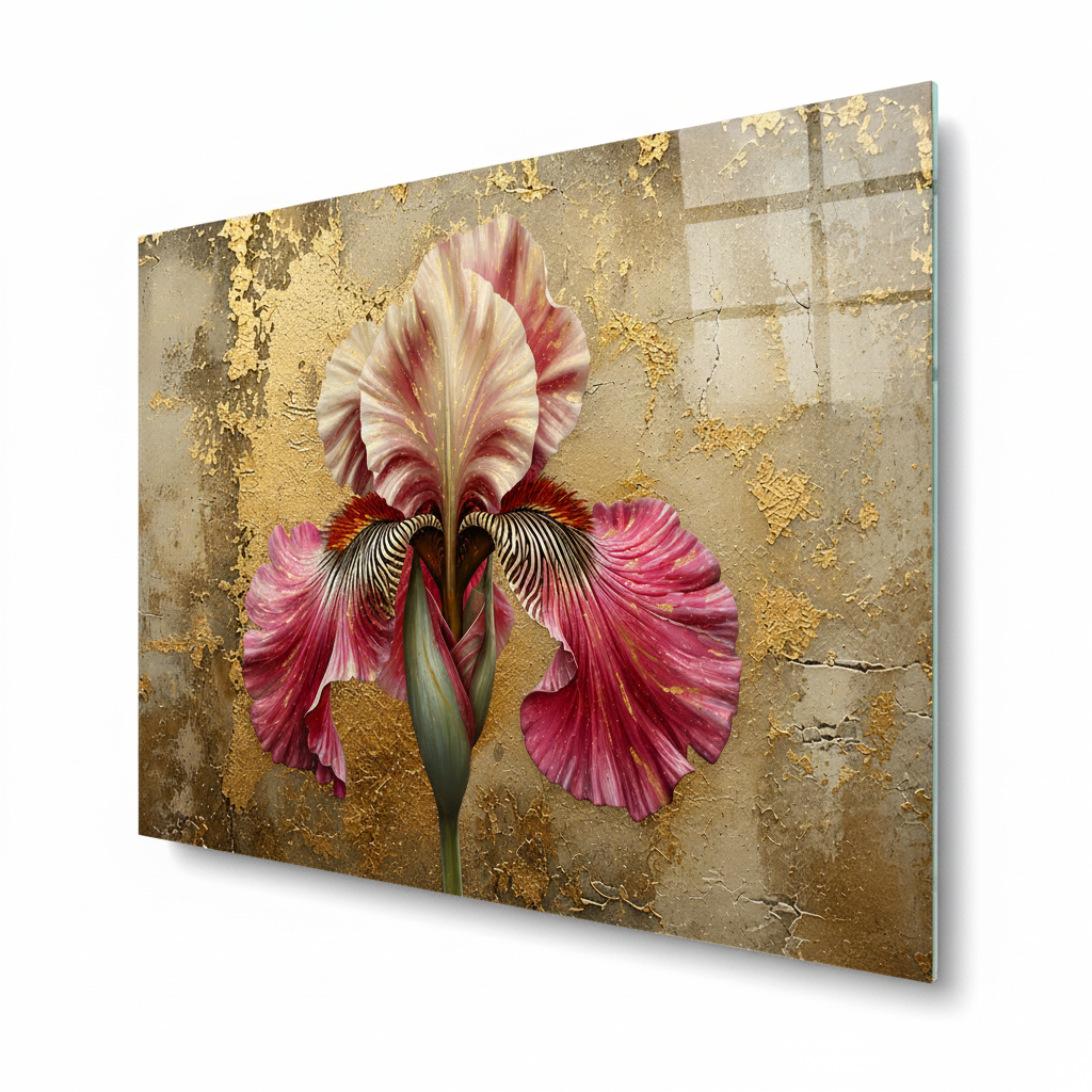 Golden Iris Glass Wall Art – right side view