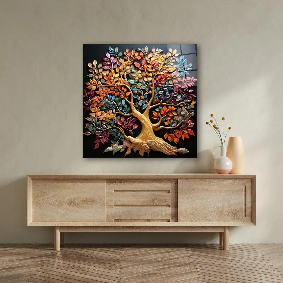 Vibrant Colorful Tree Glass Wall Art - LUXARTDECO