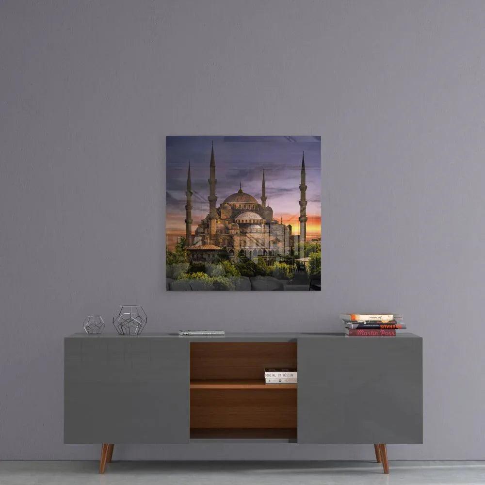 Blue Mosque Glass Wall Art - LUXARTDECO