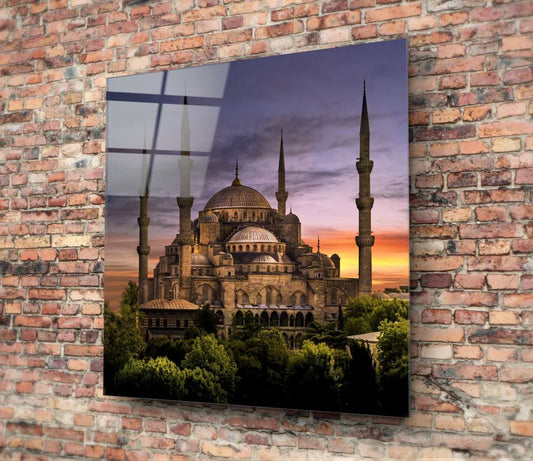 Blue Mosque Glass Wall Art - LUXARTDECO