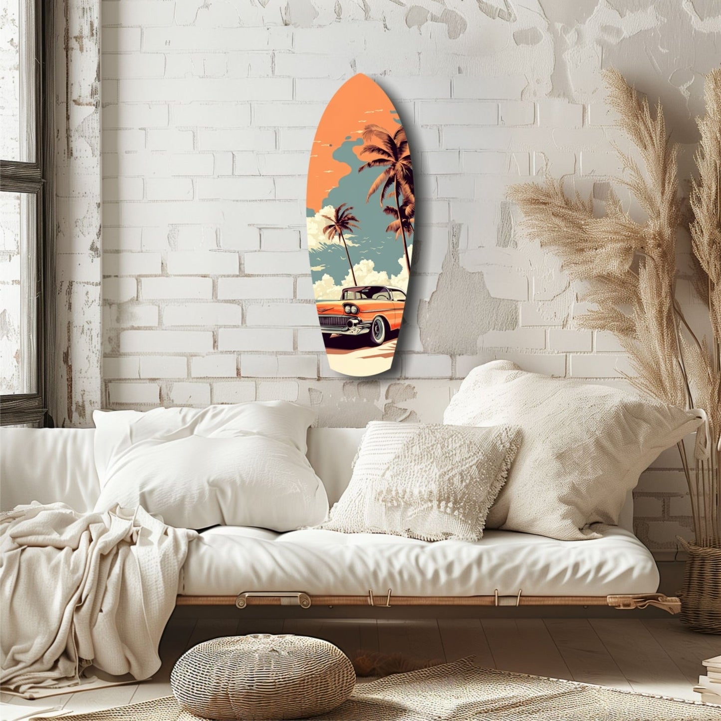 Sunset Ride 60s Vibes Glass Wall Art