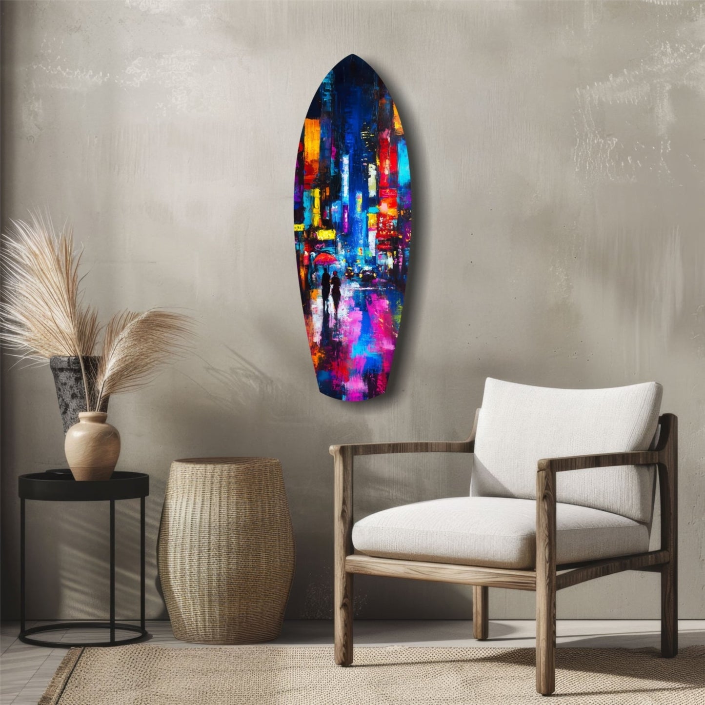 Under the City Glow A Love in the Rain Glass Wall Art