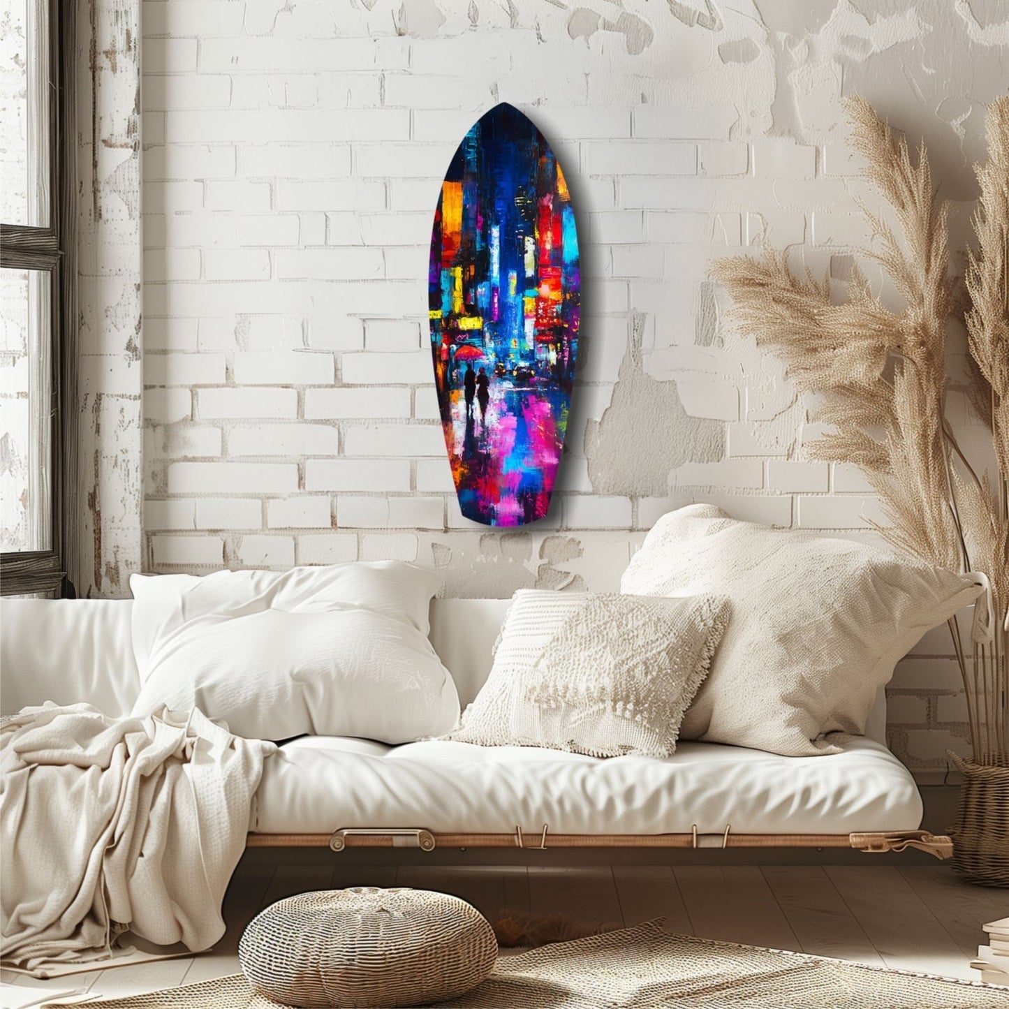 Under the City Glow A Love in the Rain Glass Wall Art