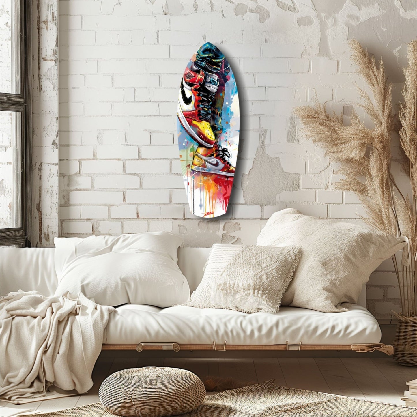 Sneakers Jump Glass Wall Art